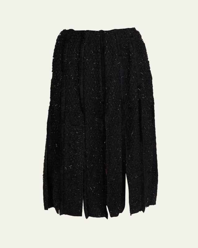 Pleated Slit Fray Midi Skirt